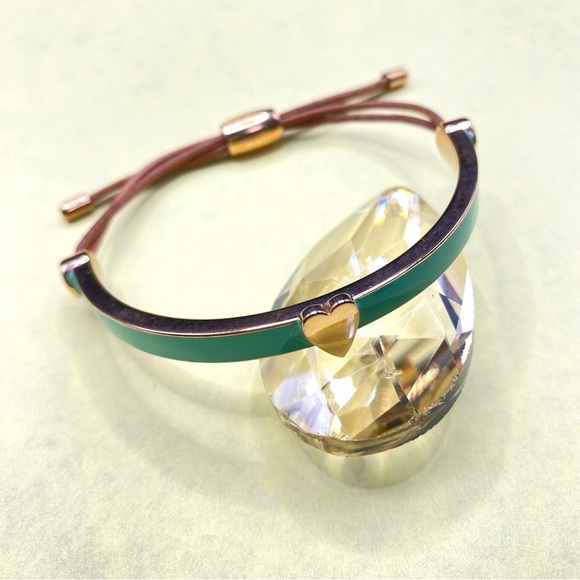 FOSSIL Teal Heart Cuff Bracelet Leather Cord Adjustable - Picture 5 of 5